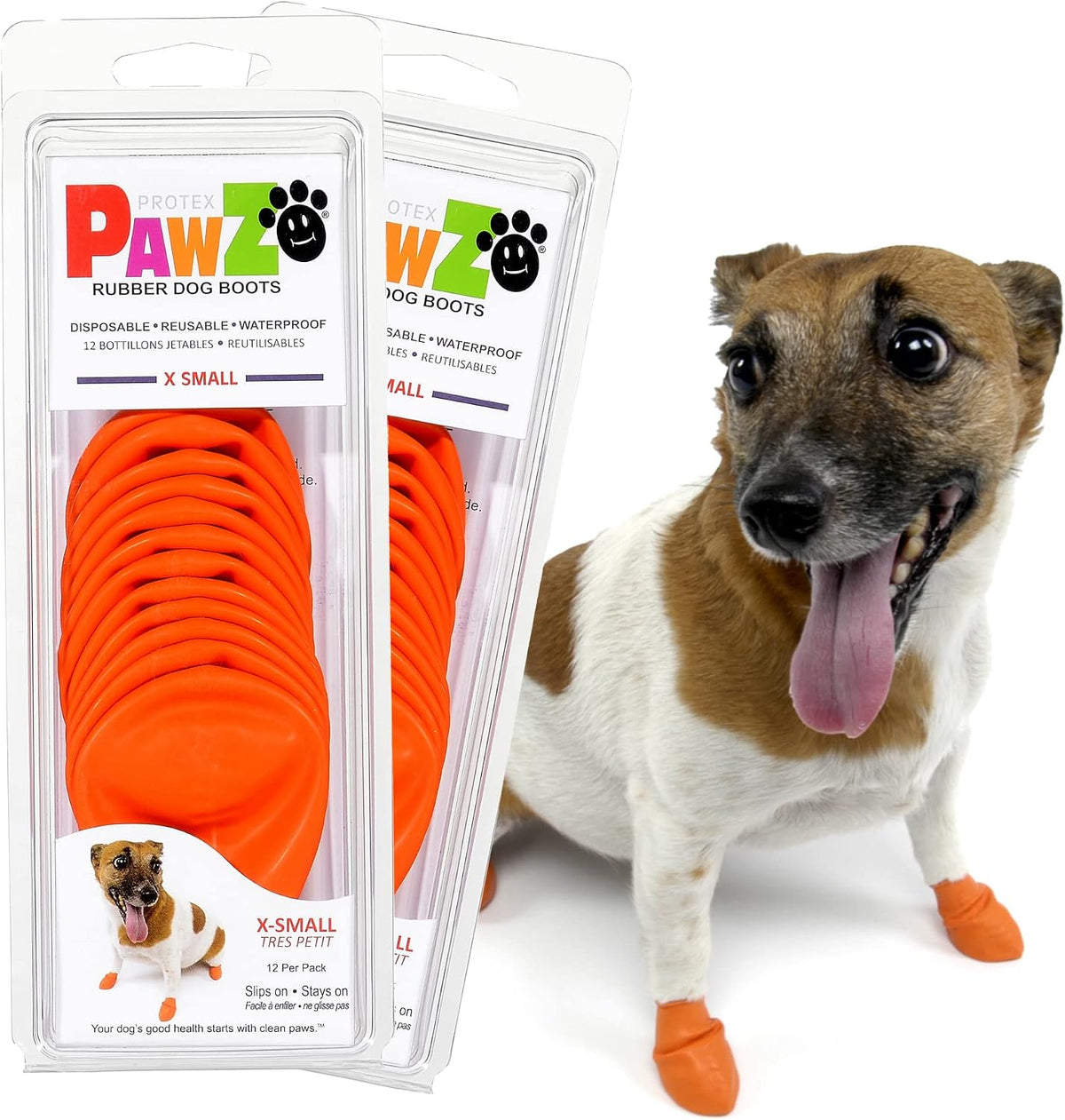 Pawz rubber dog boots for small paws orange front view