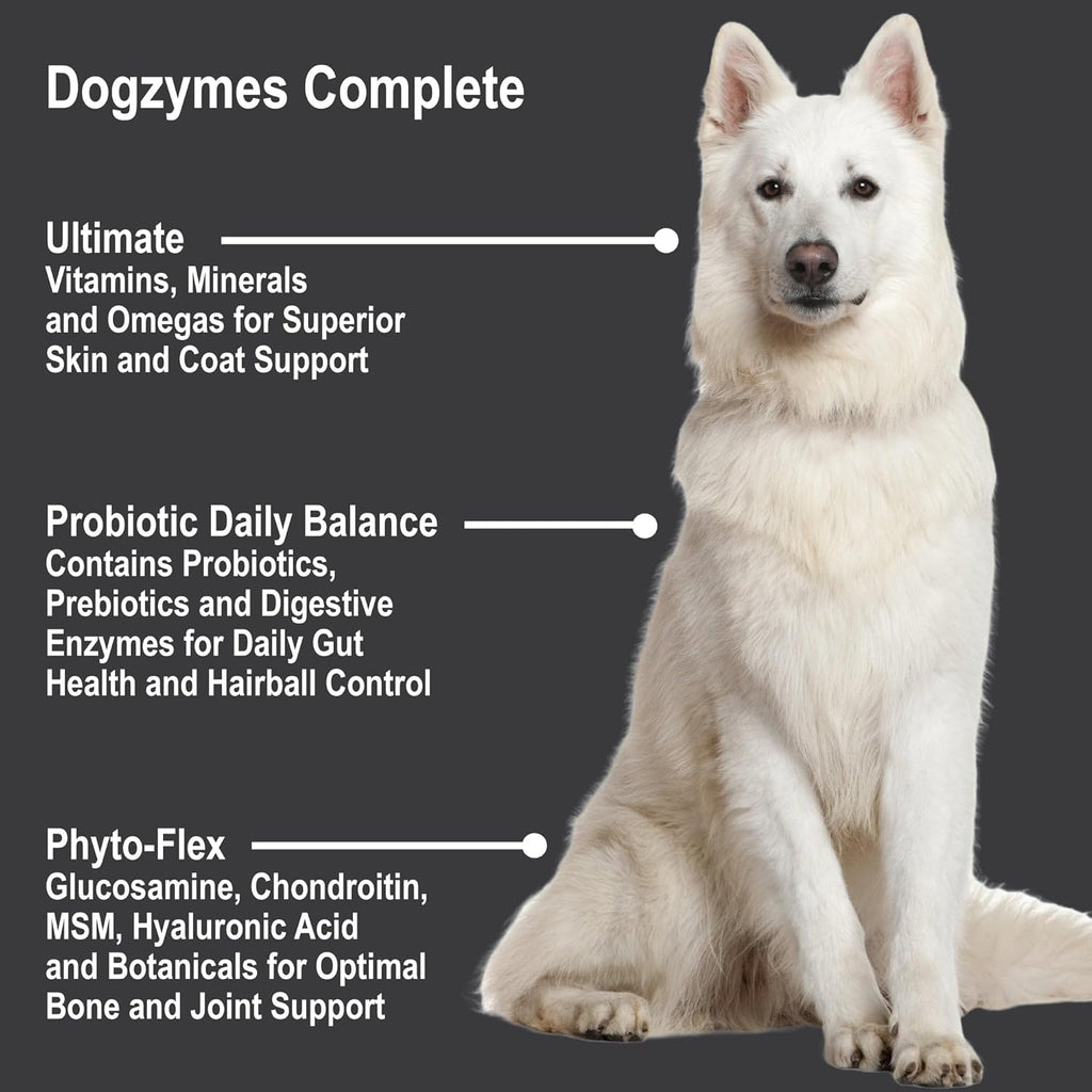 Dogzymes 1 pound powder jar for complete pet skin and gut care