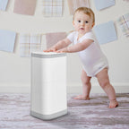 KGAR diaper pail front view showcasing the white and grey aesthetic.
