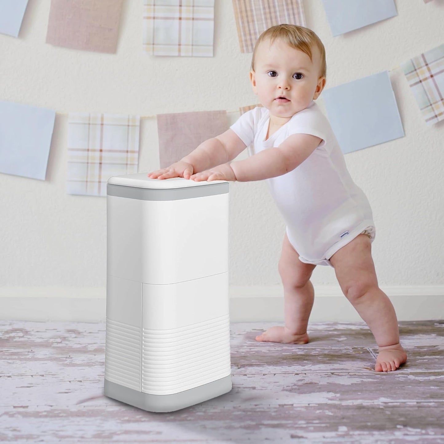 Kgar odor locking diaper pail front view in white