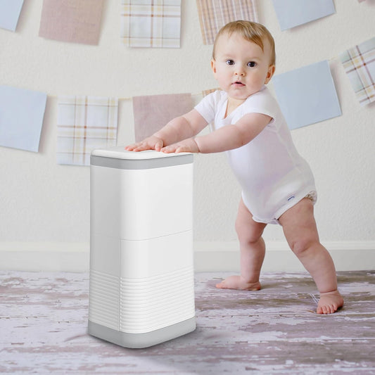 Kgar odor locking diaper pail front view in white