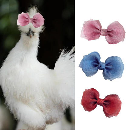 Six piece pack of colorful holiday chicken costumes spread out on a clean surface