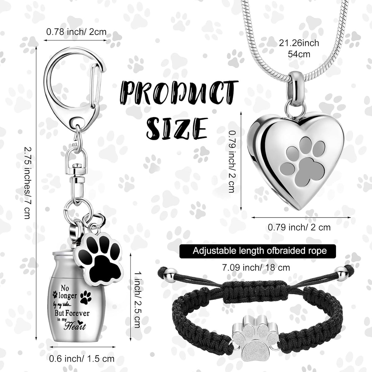Stainless steel pet ashes urn necklace with engraved paw print close up view
