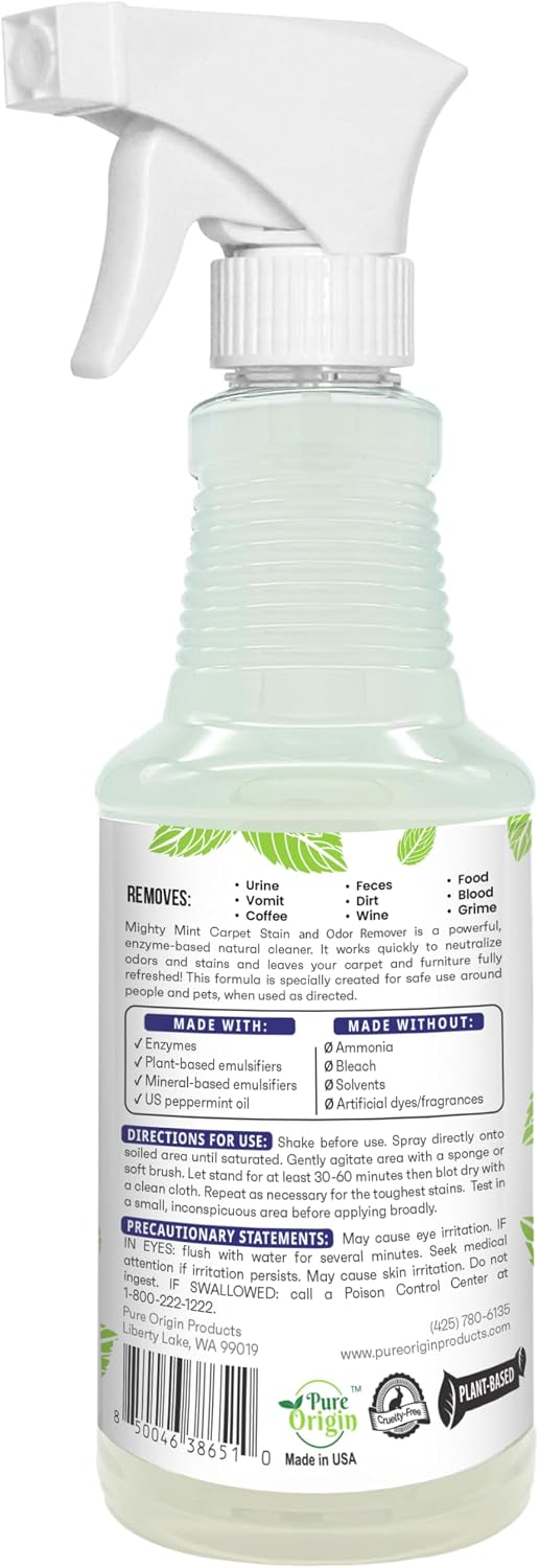 Back label of Mighty Mint stain and odor remover