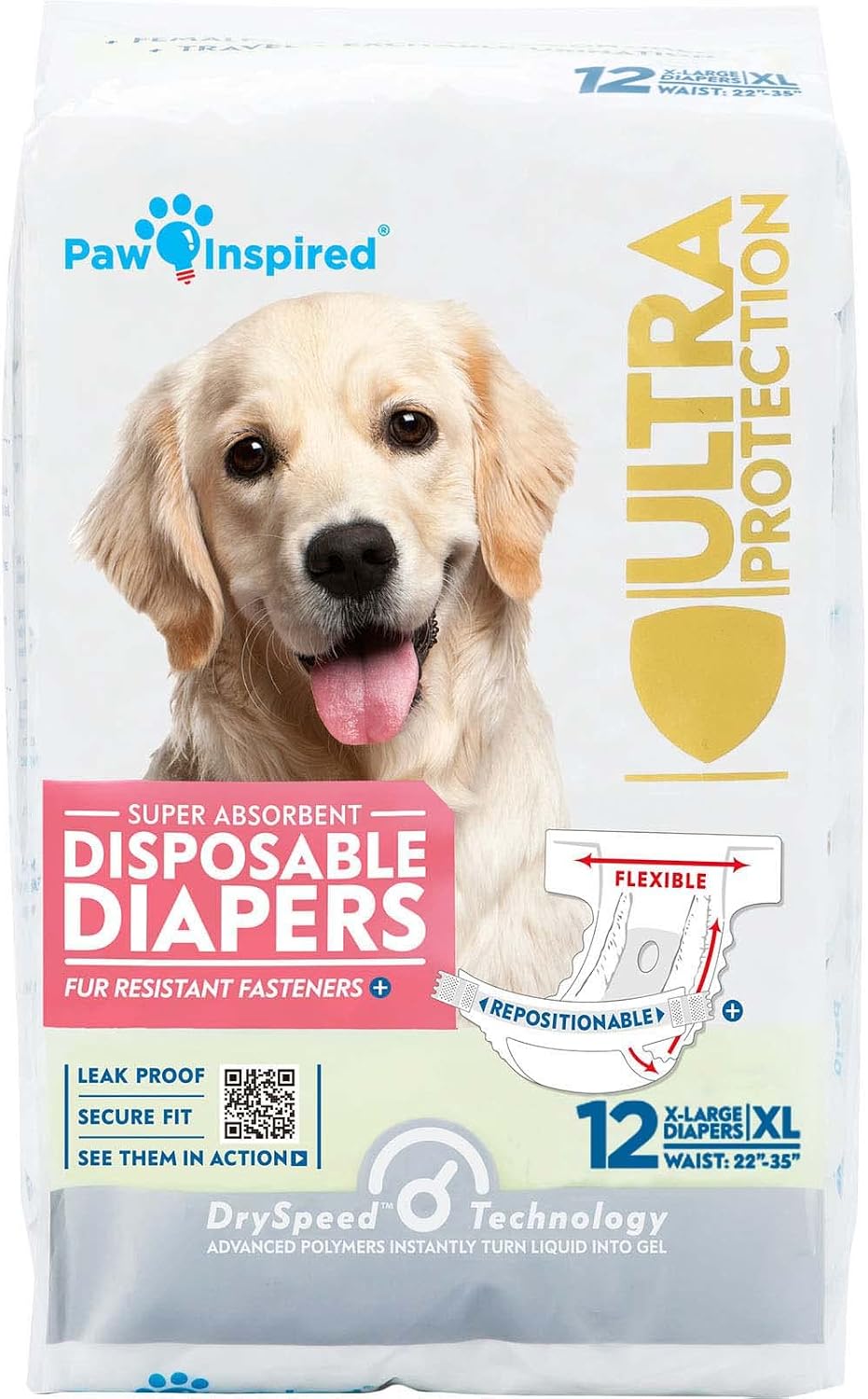 Paw Inspired Disposable Dog Diapers | Female Dog Diapers Ultra Protection | Diapers for Dogs in Heat, Excitable Urination, or Incontinence (12 Count, Small) - Image 12