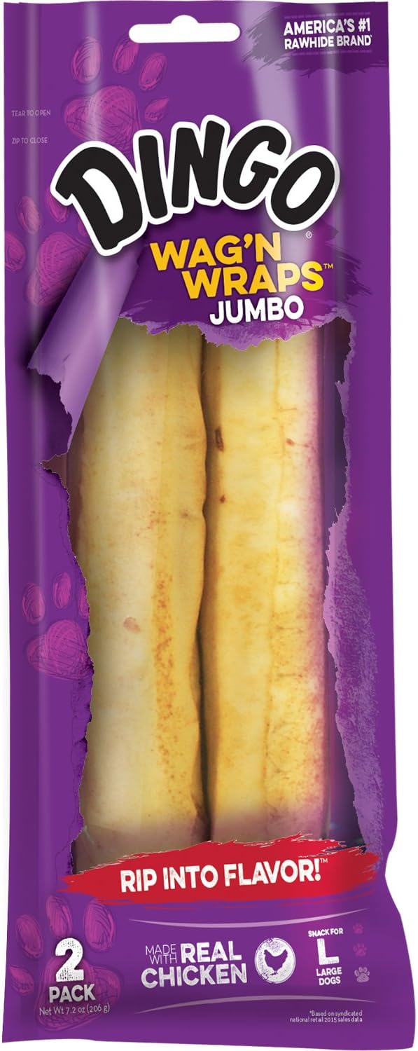 Dingo Wag'n Wraps Jumbo front packaging view authentic imported pet treats