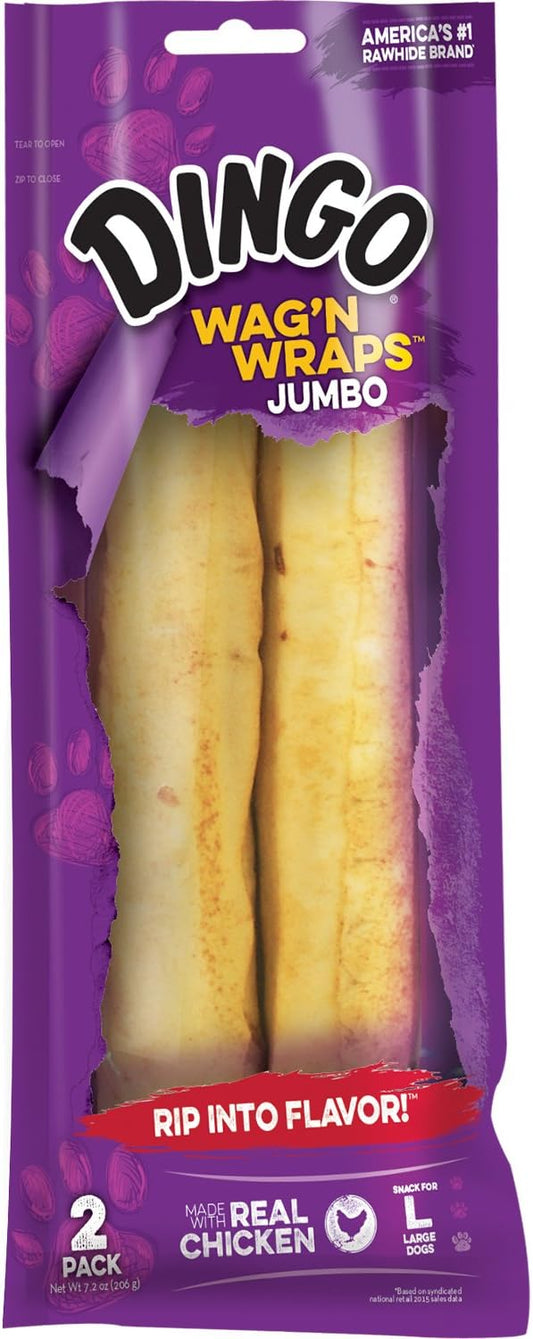 Dingo Wag'n Wraps Jumbo front packaging view authentic imported pet treats