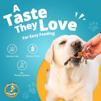 Back packaging label of Heavenly Hounds calming squares listing ingredients and dosage