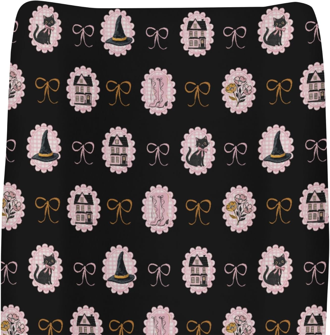 ZoubqchY Halloween pink and black baby changing pad cover front view