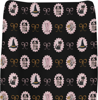 ZoubqchY Halloween pink and black baby changing pad cover front view