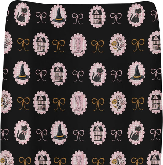ZoubqchY Halloween pink and black baby changing pad cover front view