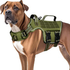 RunFido Heavy Duty Tactical Dog Harness front view green military K9 vest for large dogs.