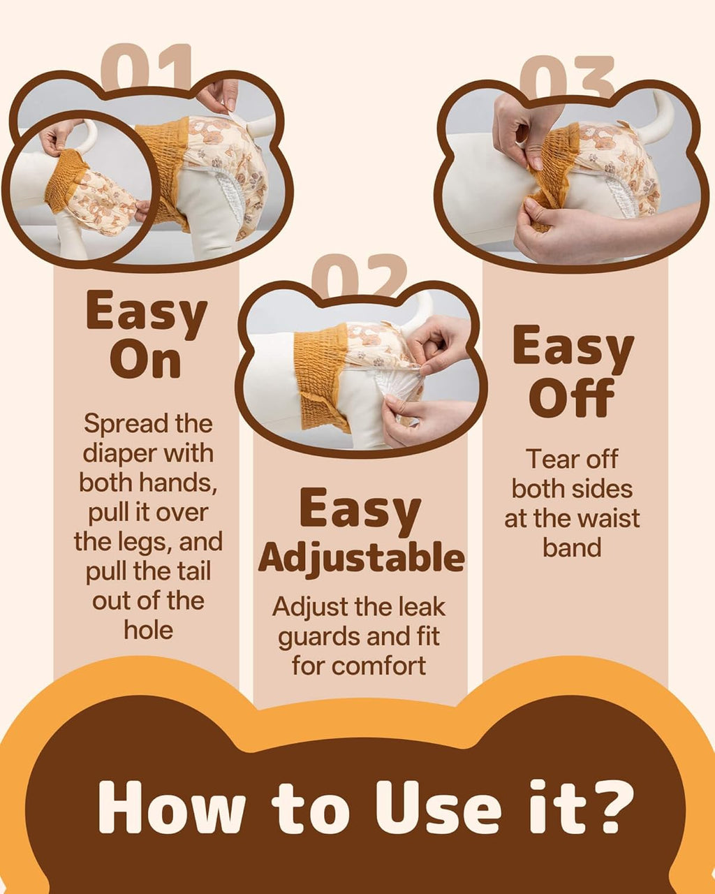 Dono Disposable Dog Diapers Female - 360 degrees Elastic Waist Pull It Up Puppy Diapers for Peeing, Heat, Training, Incontinence, Super Absorbent Leak-Proof Doggie Diapers with Tail Hole, S, 20-60PCS - Image 9