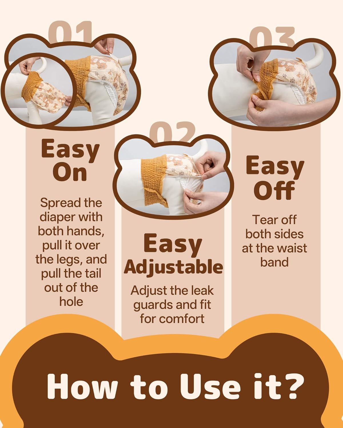Dono Disposable Dog Diapers Female - 360 degrees Elastic Waist Pull It Up Puppy Diapers for Peeing, Heat, Training, Incontinence, Super Absorbent Leak-Proof Doggie Diapers with Tail Hole, S, 20-60PCS - Image 9