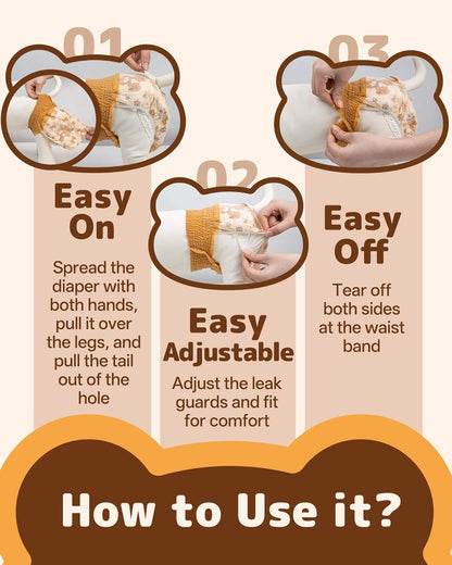 Dono Disposable Dog Diapers Female - 360 degrees Elastic Waist Pull It Up Puppy Diapers for Peeing, Heat, Training, Incontinence, Super Absorbent Leak-Proof Doggie Diapers with Tail Hole, S, 20-60PCS - Image 9