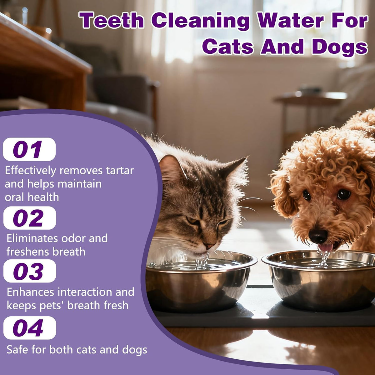 No brush dog dental cleaning solution bottle displayed against a clean background.