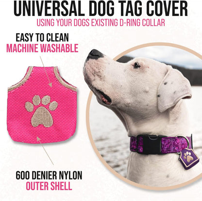 Woofhoof pet tag pouch with embroidered beige paw print detail