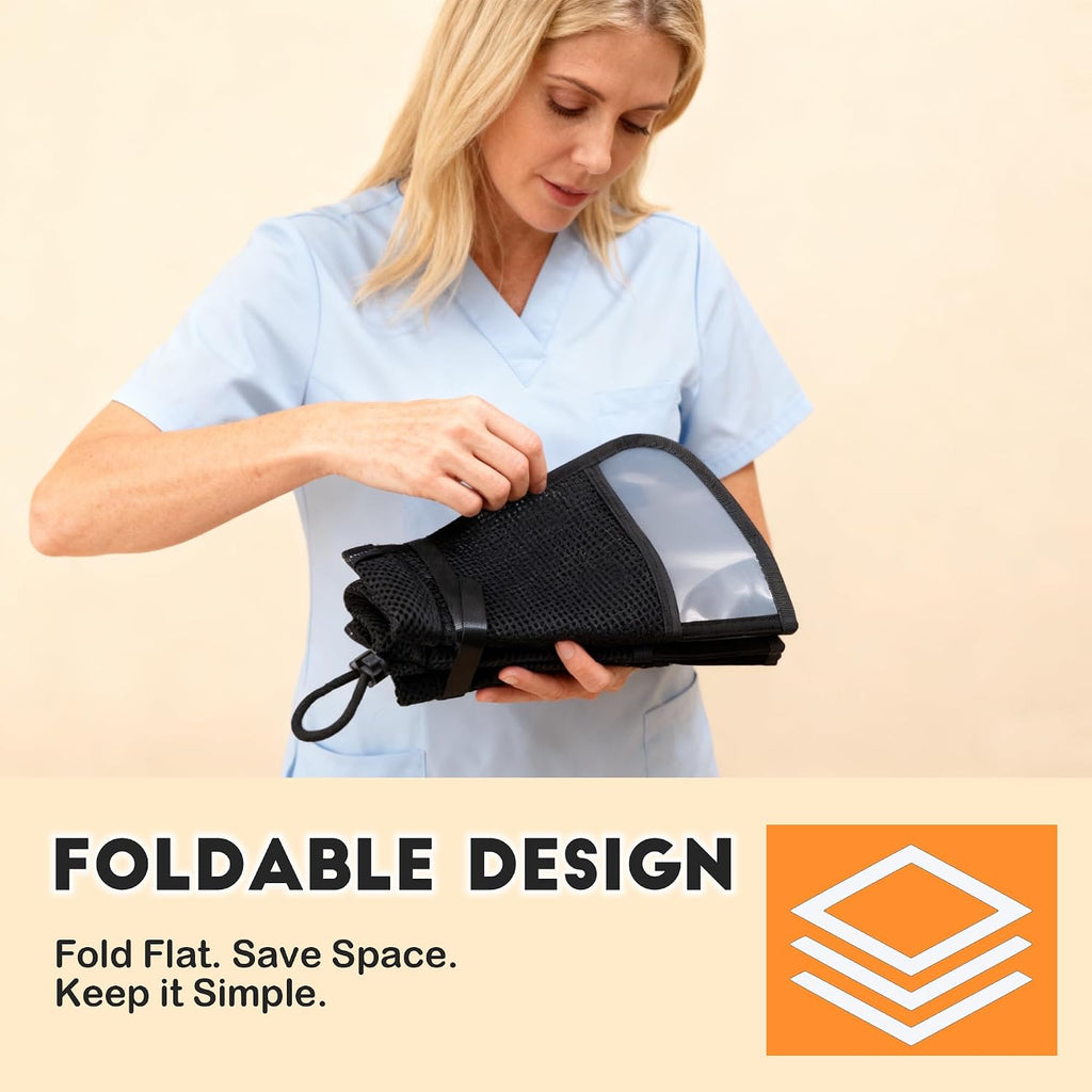 MoonyMars protective e-collar showing waterproof clear material wipe clean demonstration.