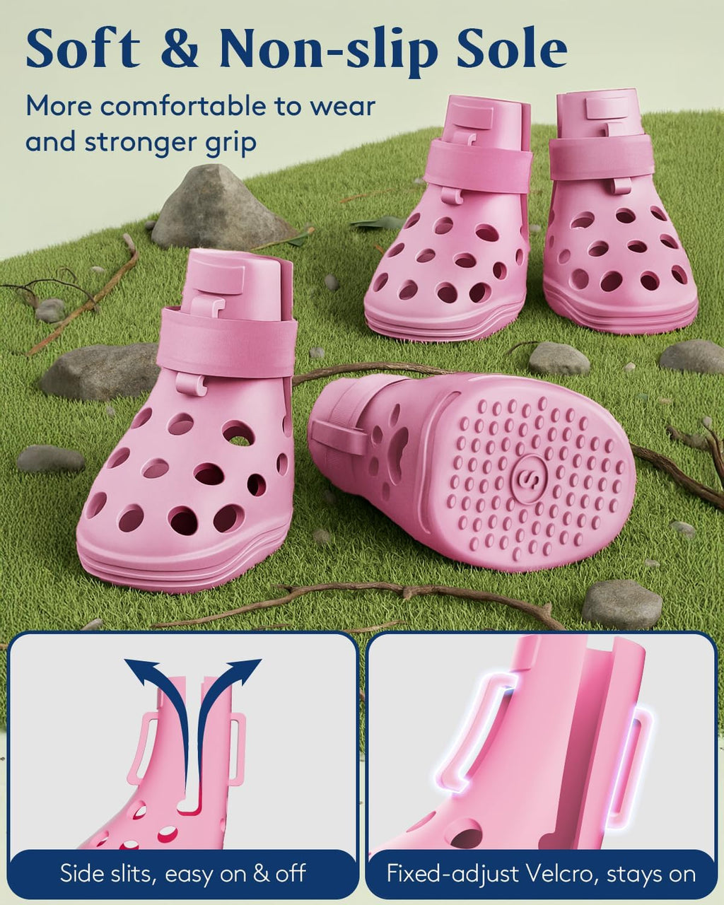 Solowinner dog boots showing non-slip sole pattern