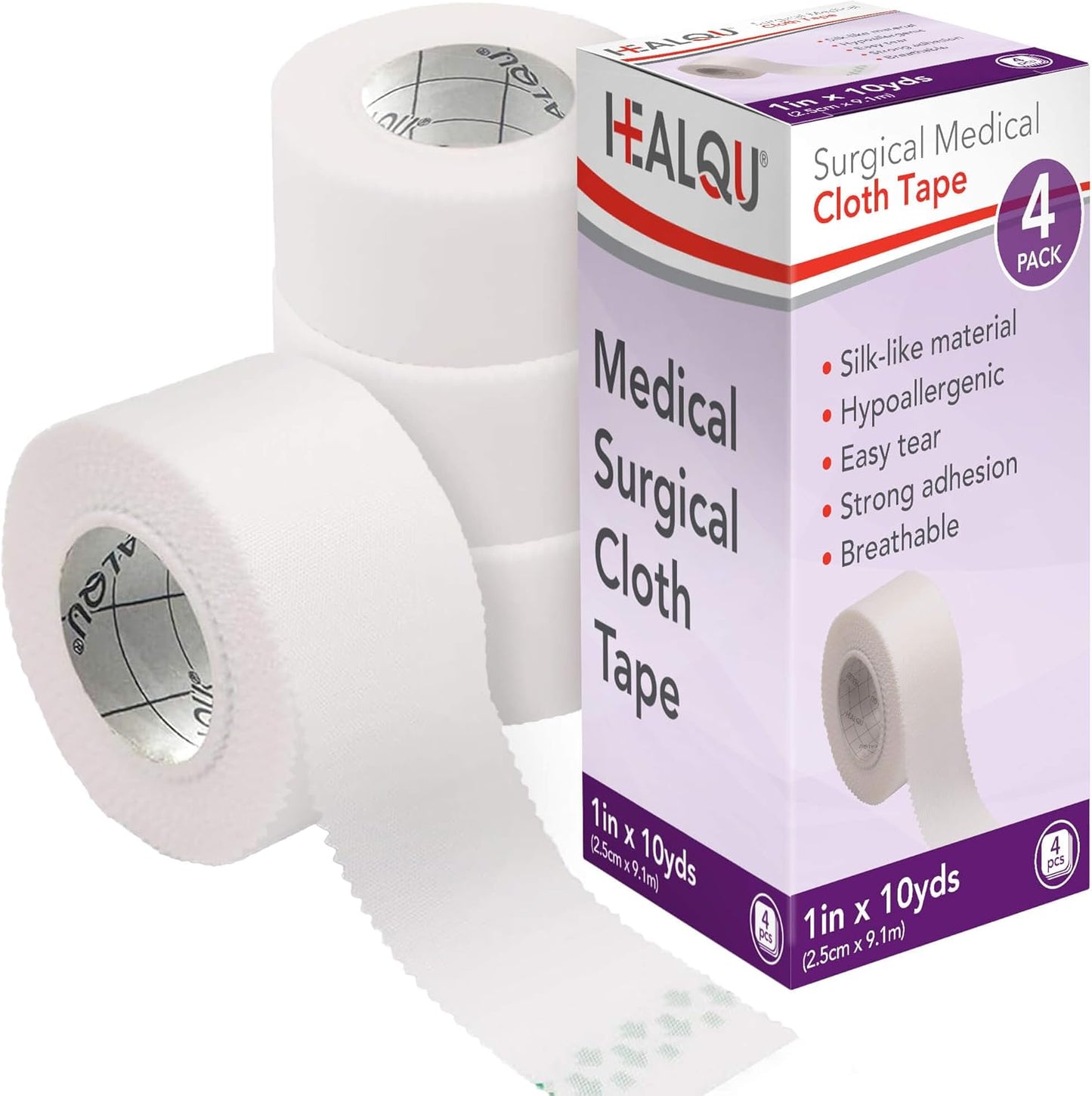 Healqu silk like medical tape four roll pack front view packaging
