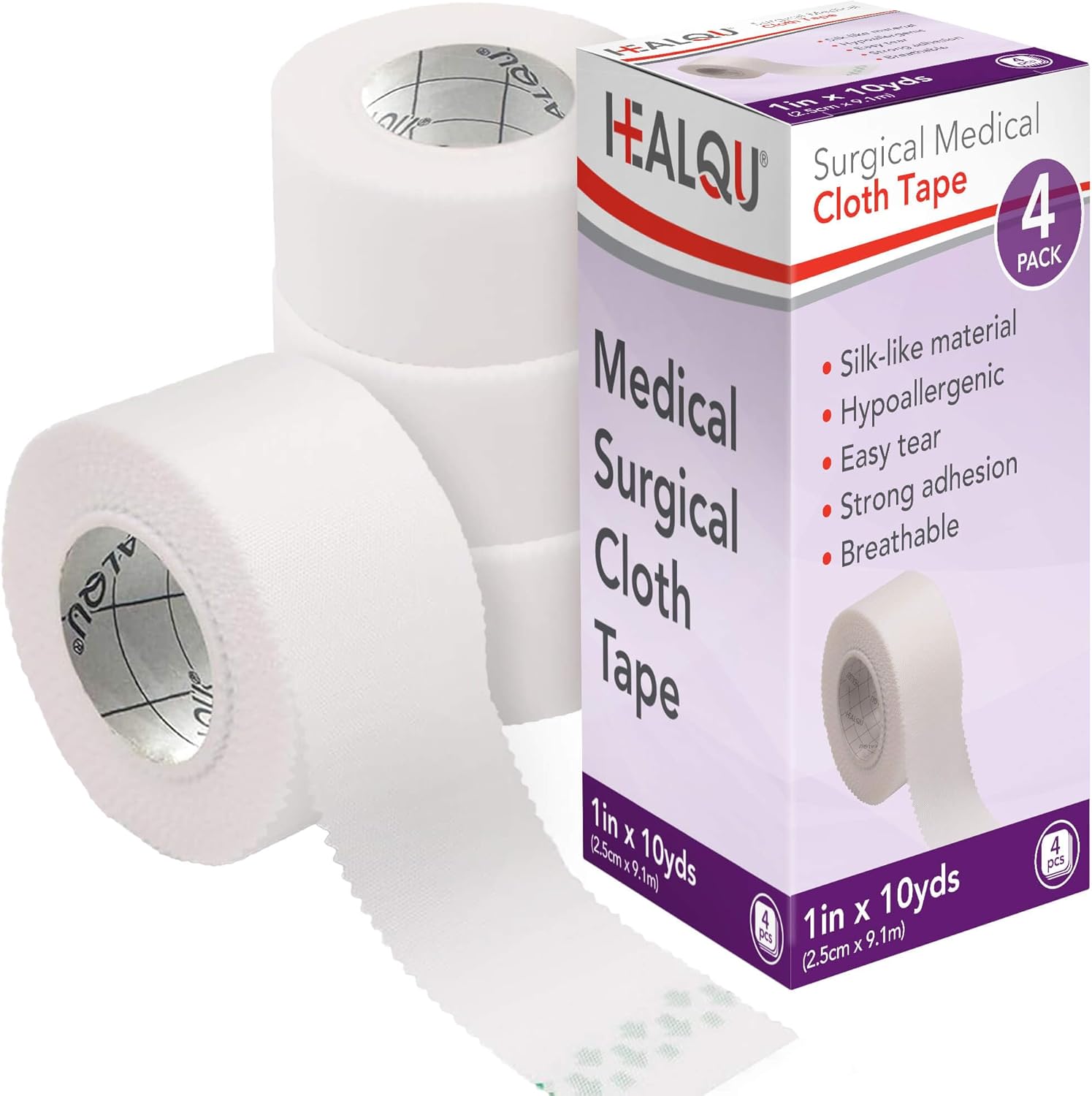 Healqu silk like medical tape four roll pack front view packaging