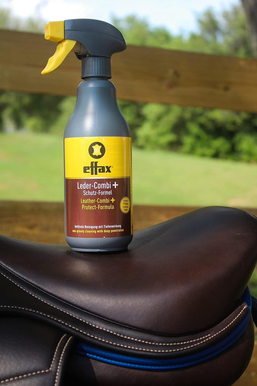 Back label instructions on the imported Effax leather power cleaner bottle