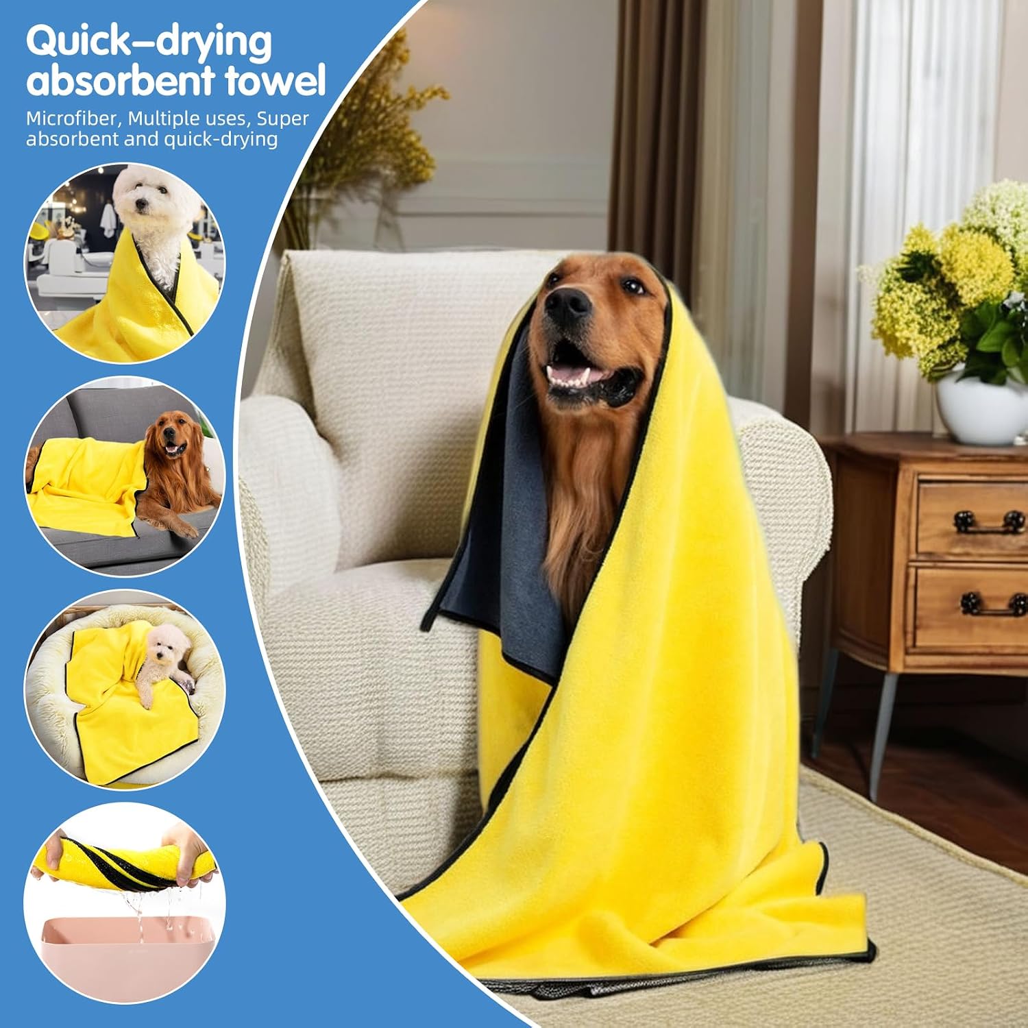 Full eight piece pet care set arranged neatly to highlight all components for cats dogs and rabbits.