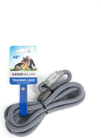 Durable blue nylon rope slip lead leash showing rubber tab adjustment.