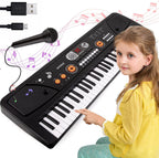 M SANMERSEN 61 key kids electric piano keyboard front view with attached microphone