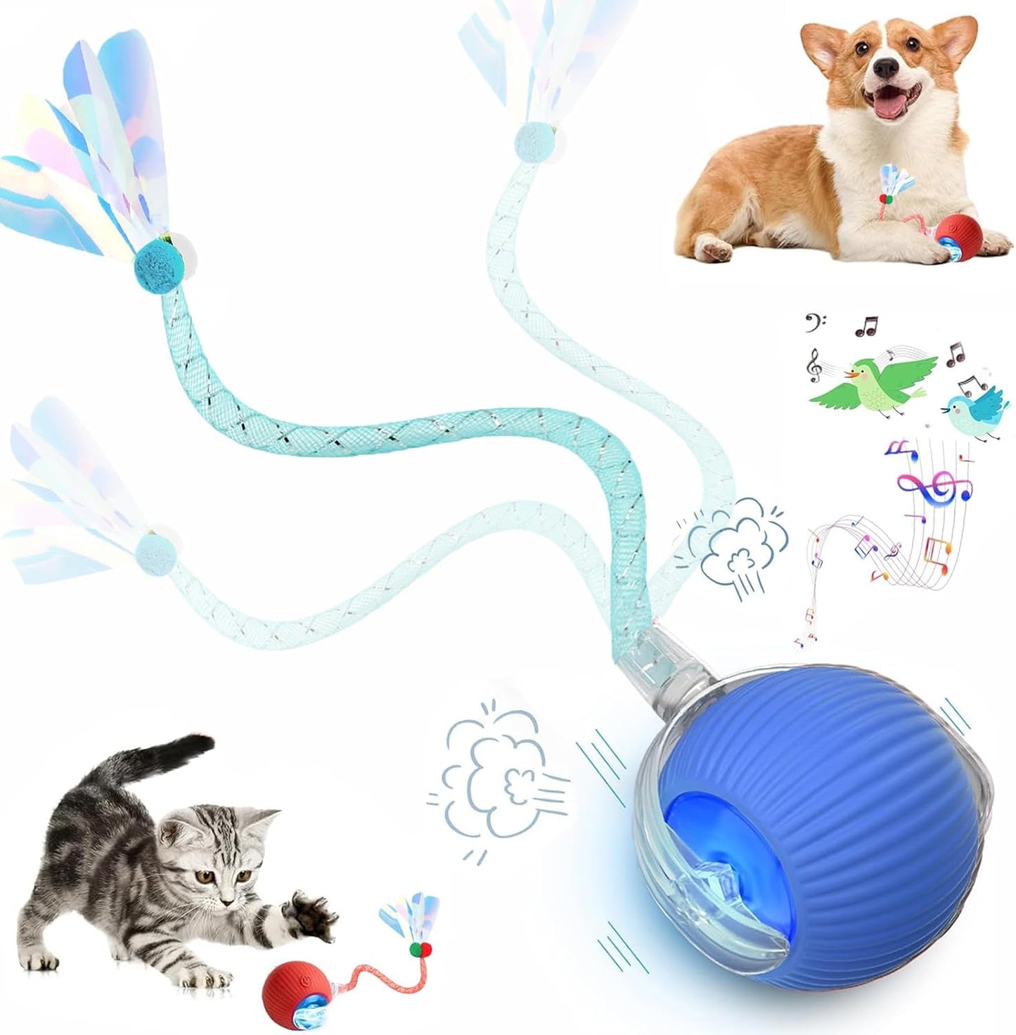 2 Packs Speed 2.0 Tail Interactive Cat Toys for Indoor Cats, Chirping & Motion Activate Cat Toy, Smart Kitten Rolling Ball Moving Ball Toys, Rechargeable Dog Cats Bal l for Enrichment Exercise - Image 12