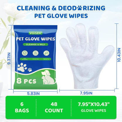 Authentic VOISEN waterless pet wipes package with eight gloves per bag