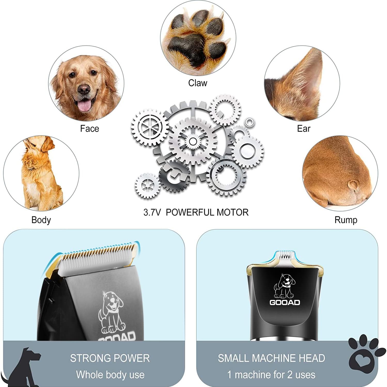 Cakapet cordless dog trimmer with the narrow paw trimmer attachment fitted for precise grooming