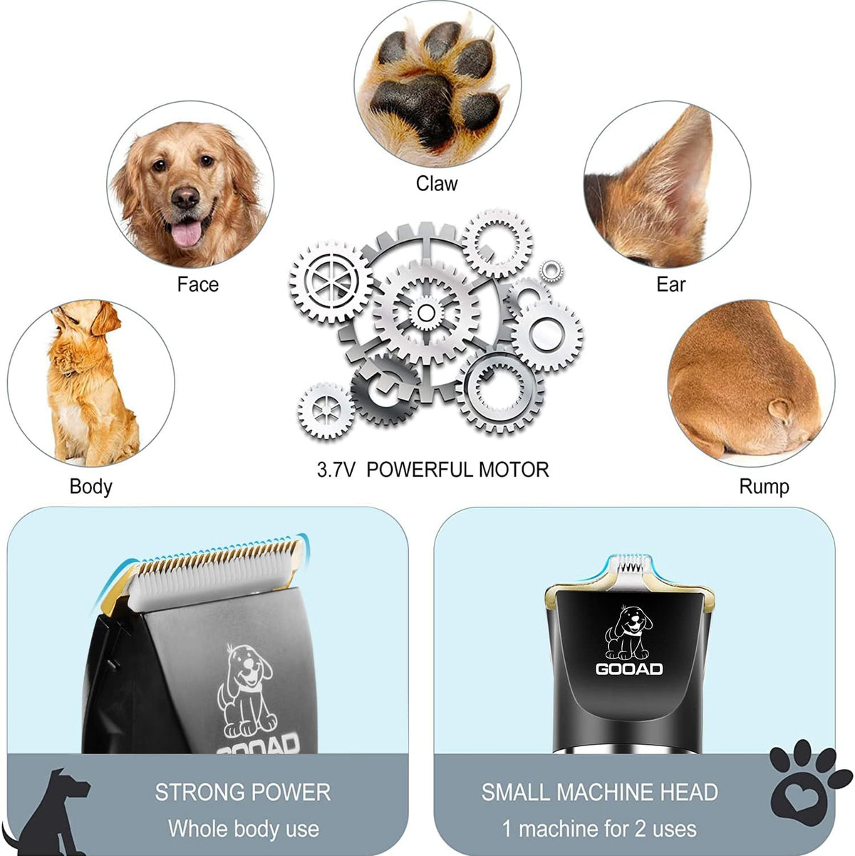 Cakapet cordless dog trimmer with the narrow paw trimmer attachment fitted for precise grooming