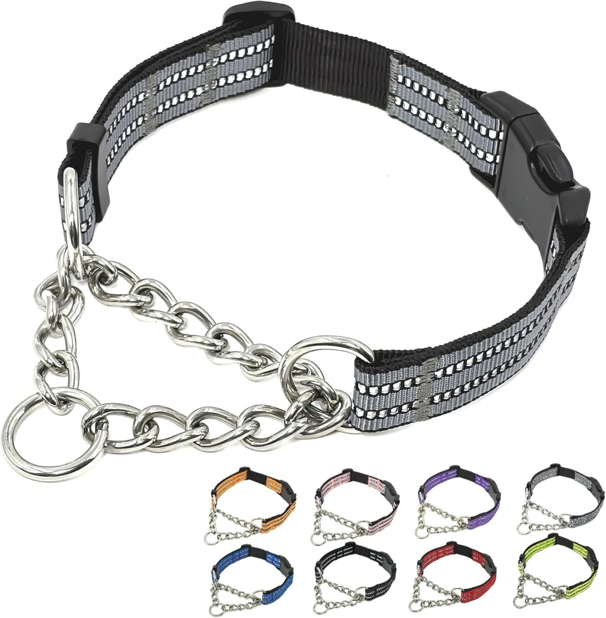 PUROAYET martingale dog collar gray large front view