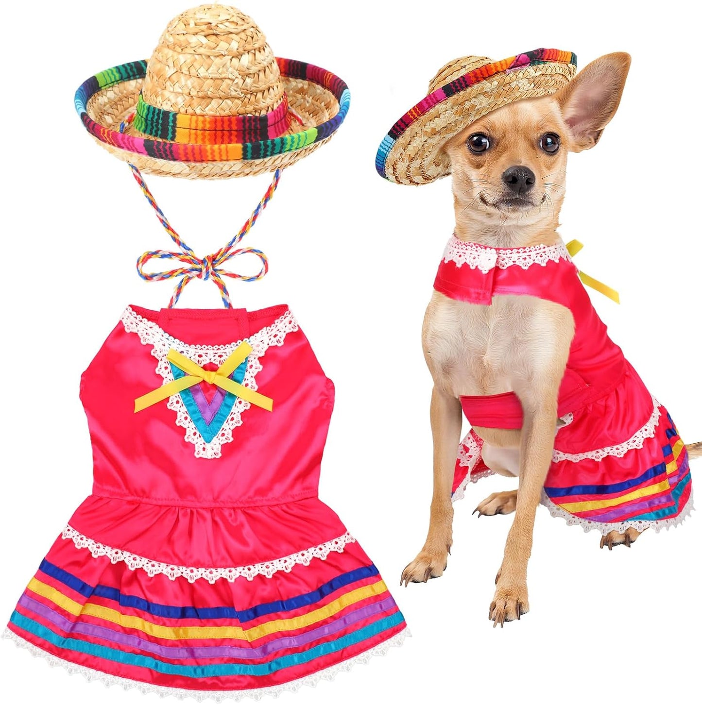 Mariachi Mexican Costume for Dog Mexican Dog Dress and Sombrero for Chihuahua Puppy Cat Cinco De Mayo Mexico Independence Day Themed Party Pet Outfits(S,Style3,Classic) - Image 13