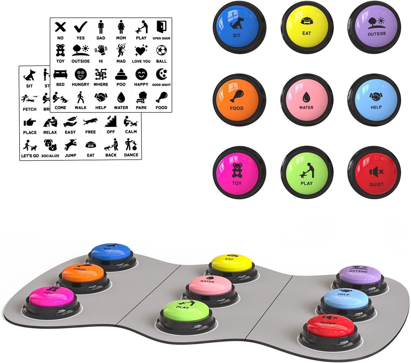 Acools Dog Buttons for Communication, 6 Pcs Dog Talking Button Set, 30s Voice Recordable Pet Training Buzzer, Speaking Buttons for Cats & Dogs with Waterproof Dog Activity Mat and 24 Scene Stickers - Image 15