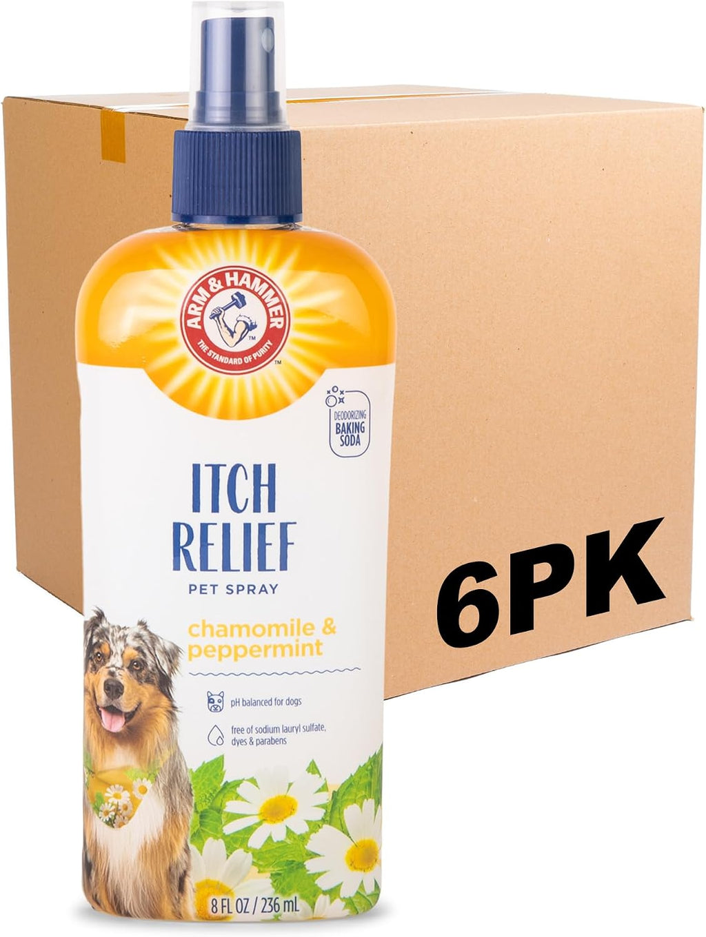 Sulfate free and paraben free dog itch spray application view.
