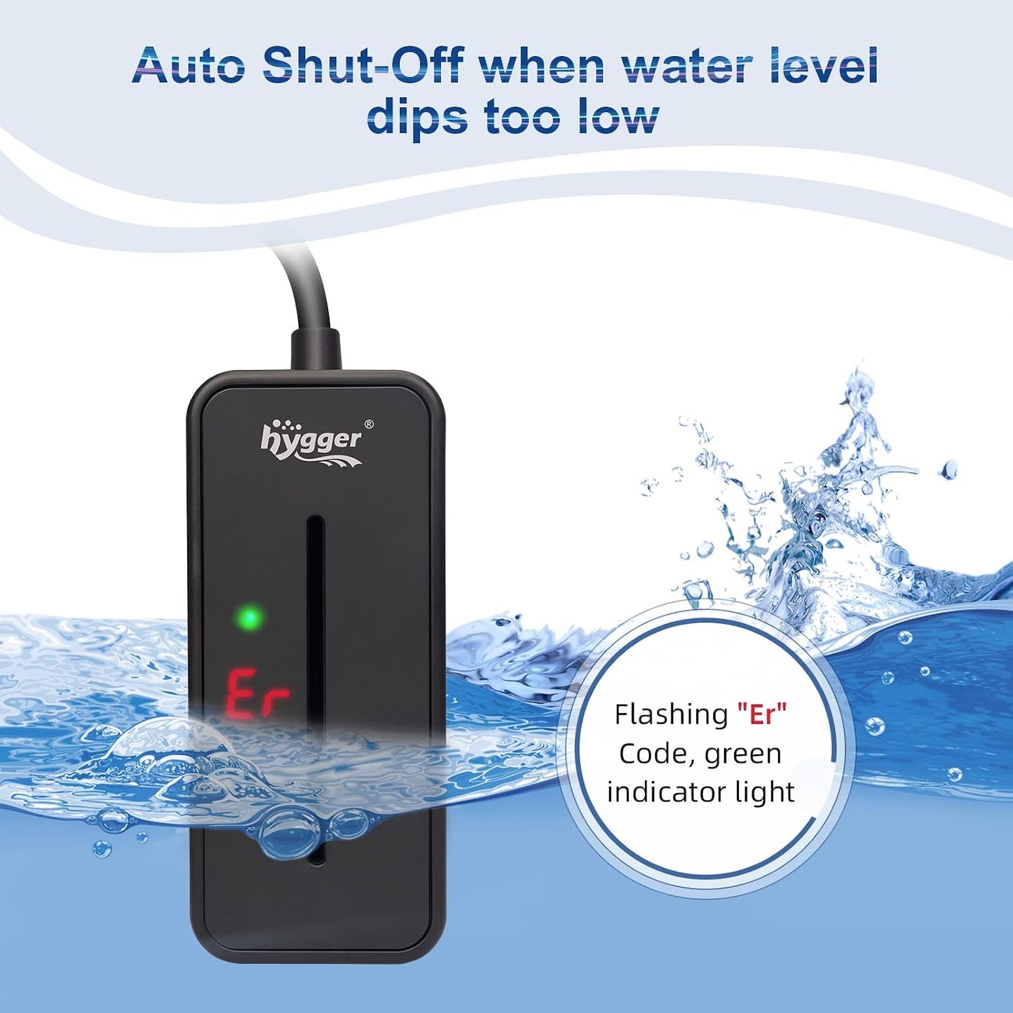 Compact profile of Hygger fish tank heater behind decor