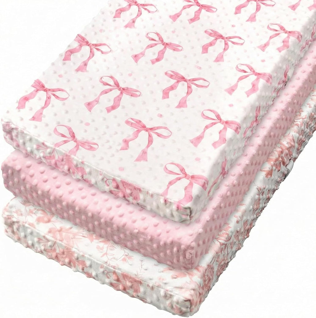 SmoothNovelty pink bow baby changing pad cover set front view