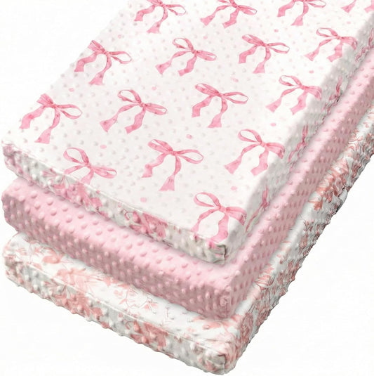 SmoothNovelty pink bow baby changing pad covers set front view