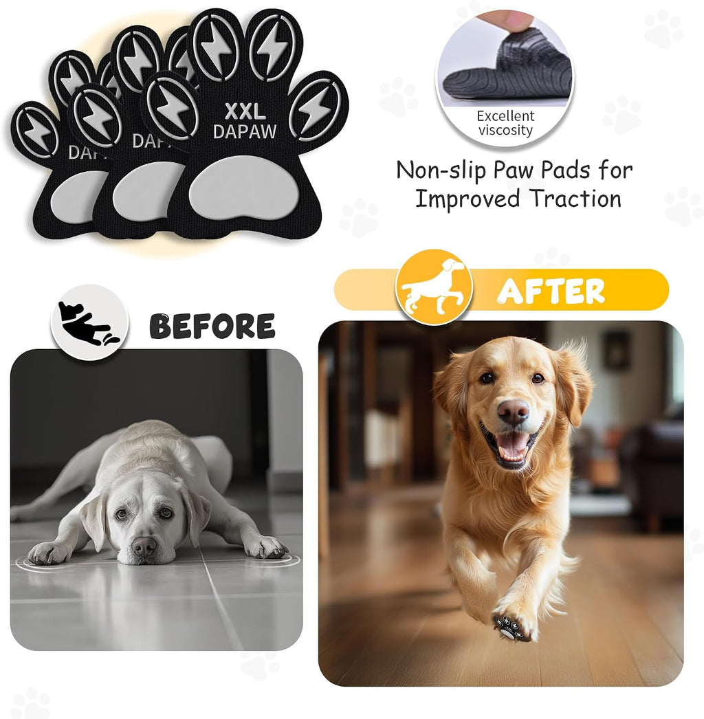 Dapaw senior dog paw grips on hardwood floor
