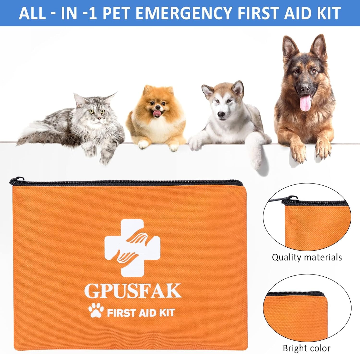 GPUSFAK emergency kit for cats and dogs highlighting extra space for custom medications.