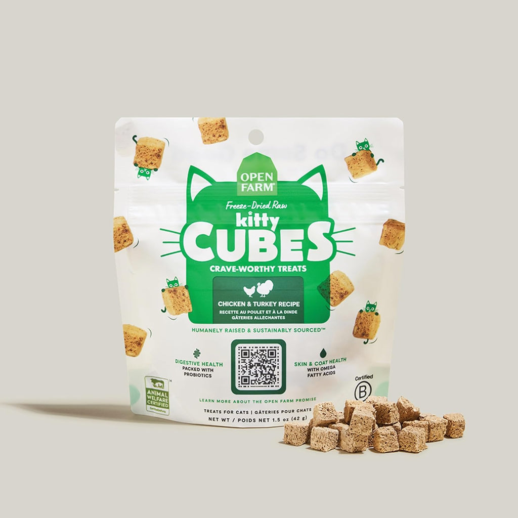Open Farm premium cat treats with omega fatty acids and superfoods for skin and coat