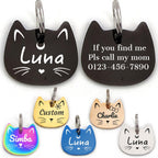 Diaoketags Stainless Steel Personalized Cat Identification Tag front view showing custom laser engraved text