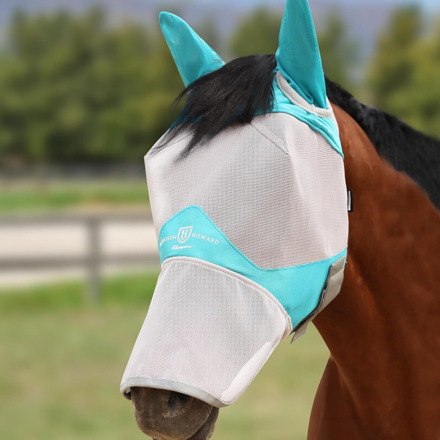 Harrison Howard Full Face Horse Fly Mask UV Protection and Breathable or Equine Use Comfortable Navy L - Image 9
