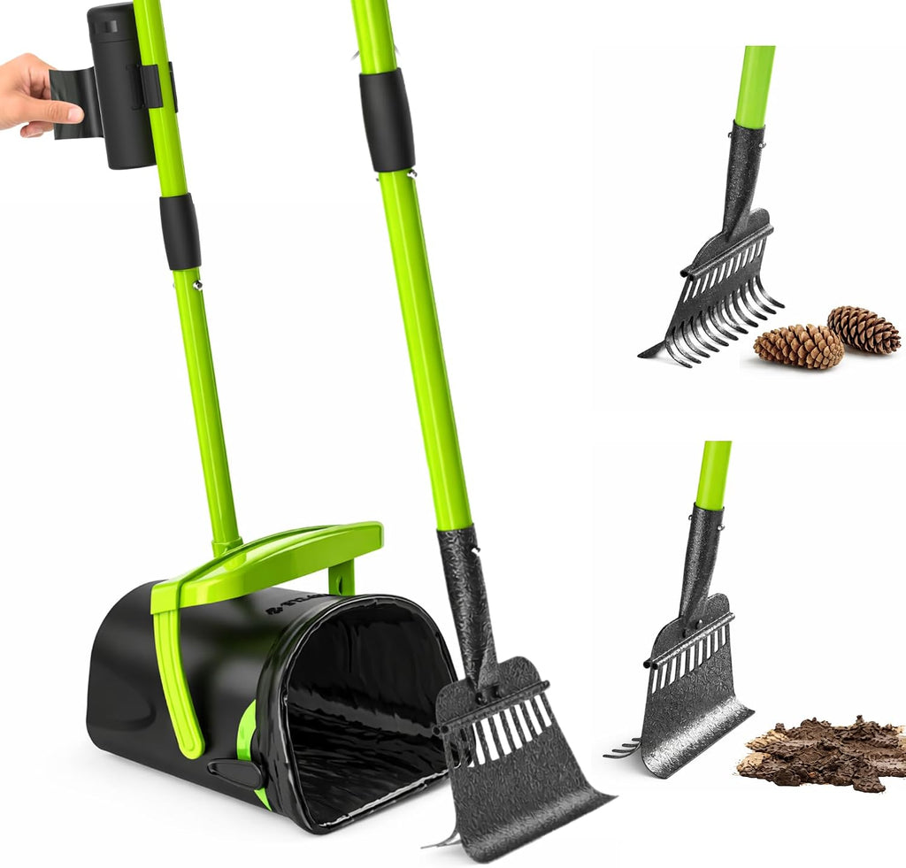 Pupzle dry and wet dog pooper scooper front view with forty inch long handle