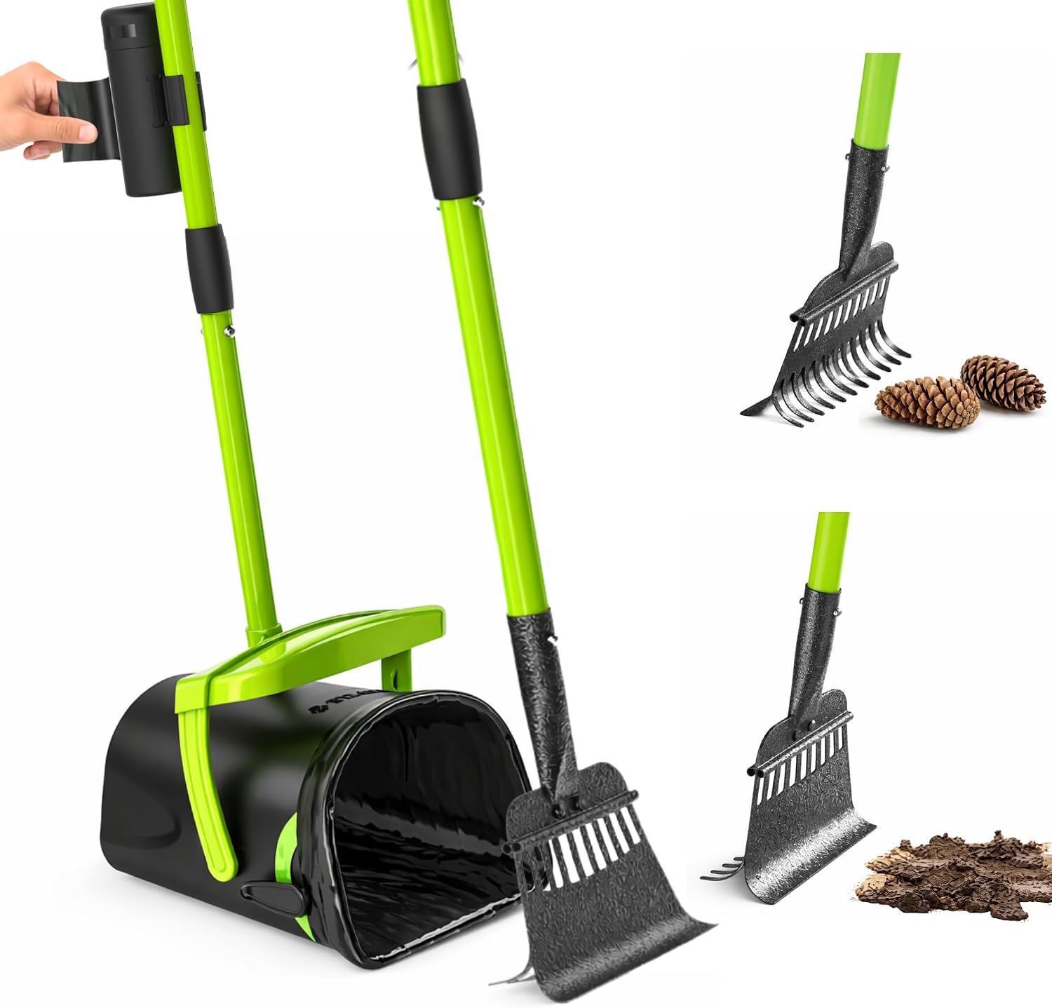 Pupzle dry and wet dog pooper scooper front view with forty inch long handle