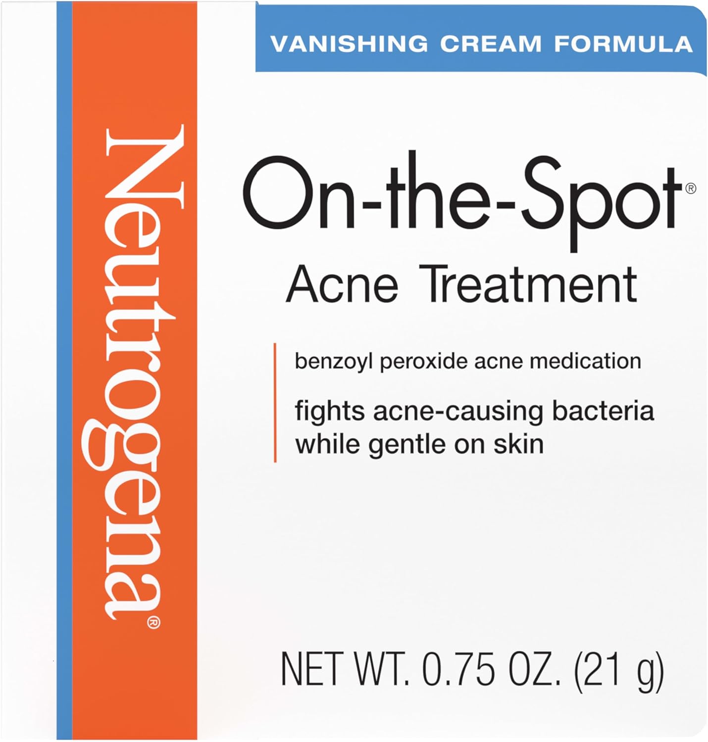 Neutrogena On-The-Spot Acne Spot Treatment Cream front view authentic USA import skincare for acne-prone skin.