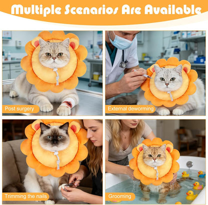 EXPAWLORER Cat Cone Collar Soft, Cat Recovery E Collar After Surgery to Stop Licking, Adjustable Waterproof Neck Elizabethan Pet Kitten Puppy Donut Pillow for Cats Wound Healing, Lion - Image 9