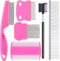 Creztail 6 Pack Pet Grooming Combs front view pink set